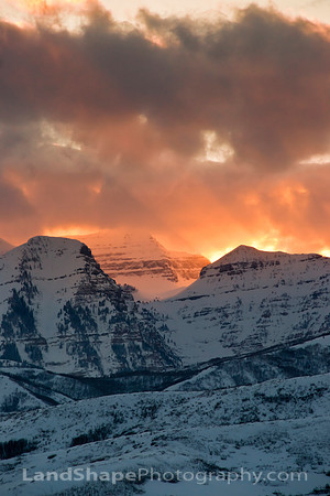 Utah Wasatch Mountain light up at sunset.